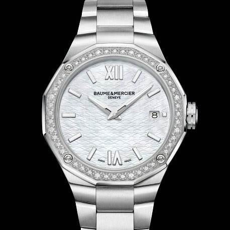 Baume & Mercier Riviera 10662 Orologio al quarzo da donna - Quadrante in madreperla, lunetta con diamanti, bracciale in acciaio inossidabile