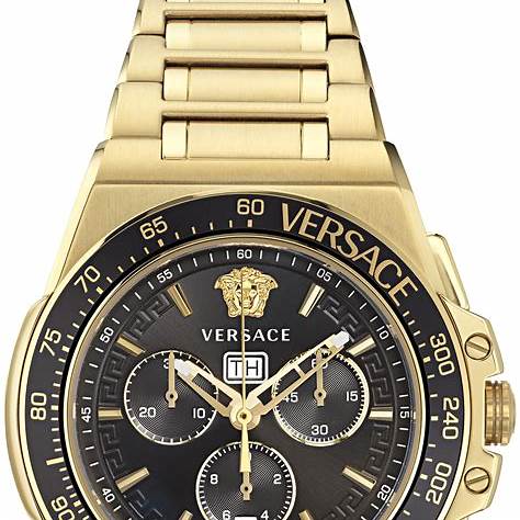 Orologio Versace Greca Extreme Chrono VE7H00623 Uomo - Acciaio inossidabile tonalità oro, quadrante nero, 45mm