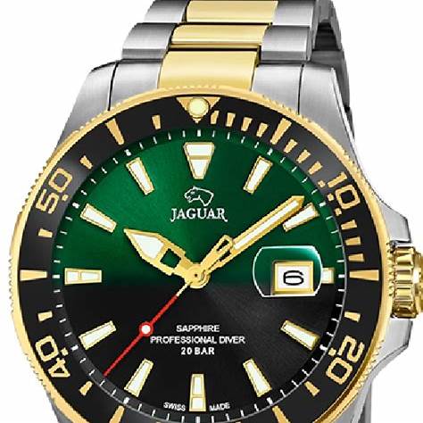 Jaguar Men's Swiss Quartz Diver Watch - Model J863/4, Two-Tone Stainless Steel, Green Dial