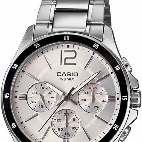 Casio MTP-1374D-7AVDF Herrenuhr - Silbernes Zifferblatt, Edelstahlarmband