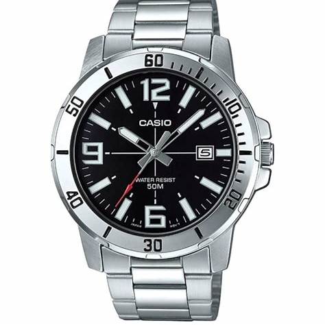 Casio MTP-VD01D-1BVUDF Herren Analog Uhr - Edelstahlarmband, Schwarzes Zifferblatt