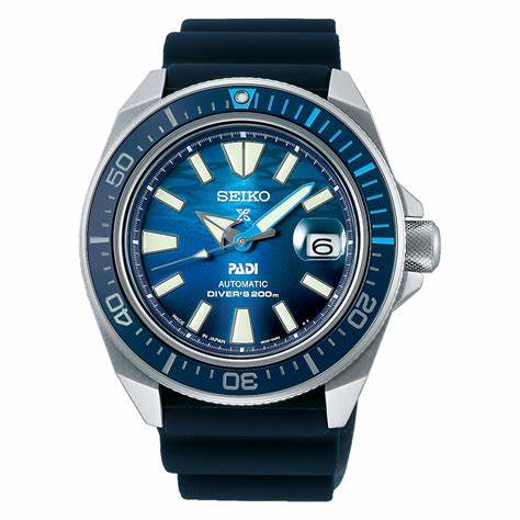 Seiko Prospex SRPJ93K1 PADI Special Edition Automatische Herrenuhr - Blaues Zifferblatt, Blaues Silikonarmband