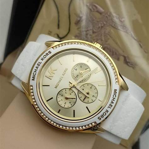 Michael Kors Oversized Jessa MK7267 Women's Watch - Gold-Tone, White Silicone Strap