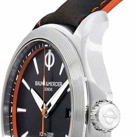 Baume & Mercier Clifton Club MOA10411 Orologio al quarzo da uomo - Cassa in acciaio 42 mm, quadrante nero, datario, cinturino in pelle nera