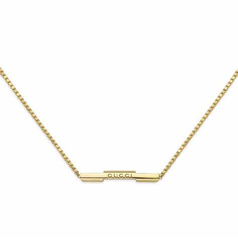 Gucci Link to Love 18ct Yellow Gold Engraved Bar Necklace - Model YBB662108001