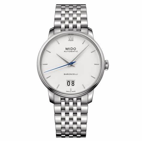 Mido Baroncelli Big Date M027.426.11.018.00 Orologio automatico da uomo - Quadrante bianco, bracciale in acciaio inossidabile