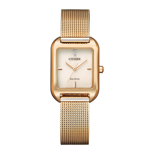 Citizen EM0493-85P Orologio da donna Eco-Drive - Quadrante oro rosa MOP, bracciale a maglia