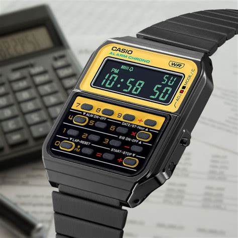 Casio Vintage CA-500WEGG-9BEF Unisex Watch - Calculator, Black Dial, Stainless Steel Bracelet