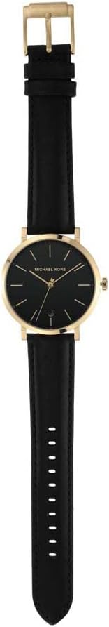 Michael Kors MK8737 Herrenuhr aus goldfarbenem Edelstahl, schwarzes Lederarmband, 42 mm