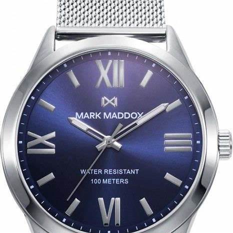 Mark Maddox HM1008-33 Men's Analog Watch - Stainless Steel Mesh Bracelet, Blue Dial