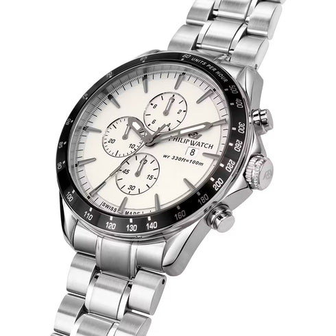 Philip Watch Blaze R8273995009 Cronografo da uomo - Acciaio inossidabile, quadrante bianco