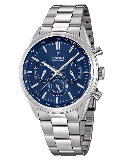 FESTINAFestina F16820/2 Timeless Chronograph Men's Watch – Stainless Steel, Blue Dial, 44mmWATCHESEcecile