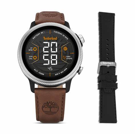 Set di smartwatch Timberland Trail Force TDIGB0064501-SET - Cassa nera, cinturini intercambiabili in pelle marrone e silicone nero