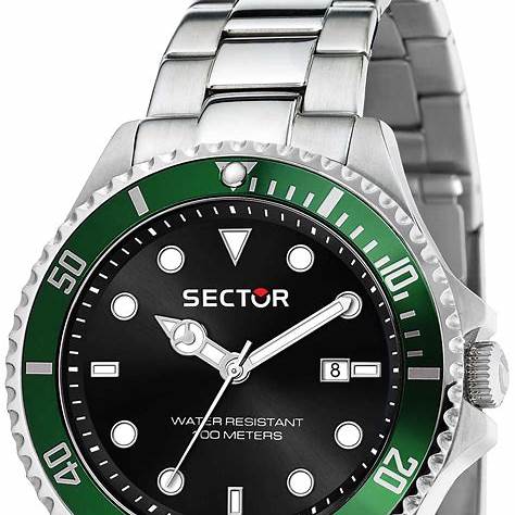 Sector 230 R3253161041 Orologio da uomo - Acciaio inossidabile, quadrante nero, lunetta verde