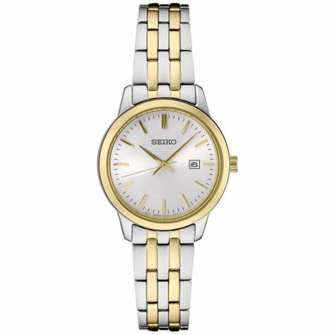 Seiko SUR410P1 Women's Quartz Watch - Two-Tone Stainless Steel, White Dial, Date Display