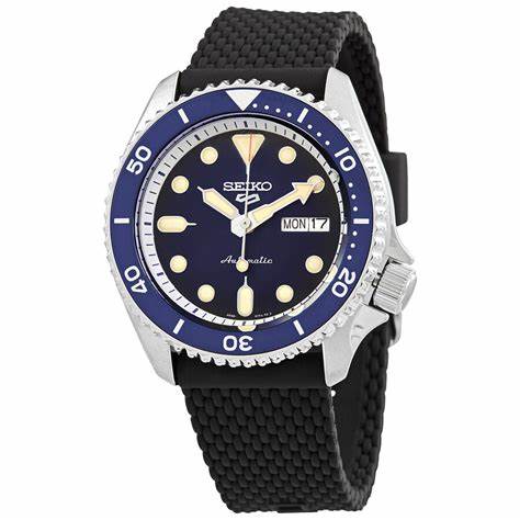 Seiko 5 Sports SRPD71K2 Automatic Men's Watch - 42.5mm Stainless Steel Case, Blue Dial, Black Silicone Strap