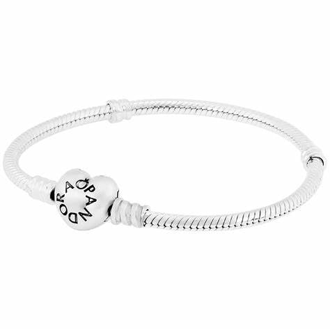 Pandora 590719-21 Bracciale Moments con chiusura a cuore e catena a serpente - Argento, 21 cm