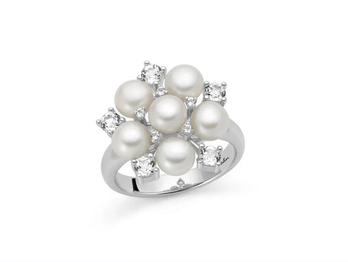 Miluna PLI1717 Women's Silver Ring with Oriente Pearls and White Topaz