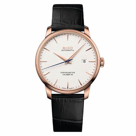 Orologio Mido Baroncelli Cronometro M027.408.36.031.00 Uomo - 40 mm, quadrante argento, cassa in acciaio inossidabile PVD oro rosa con cinturino in pelle