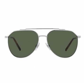 Dolce & Gabbana DG2296 05/9A Unisex Aviator Sunglasses - Silver Frame, Polarized Dark Green Lenses