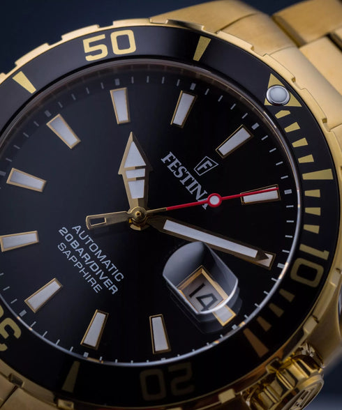 Festina F20533/2 Diver Automatic Watch – Gold Stainless Steel, Sapphire Crystal, 44mm