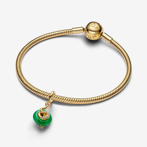 PANDORAPandora 763617C01 Snake Green Murano Glass Dangle Charm – 14k Gold - PlatedBIJOUXEcecile