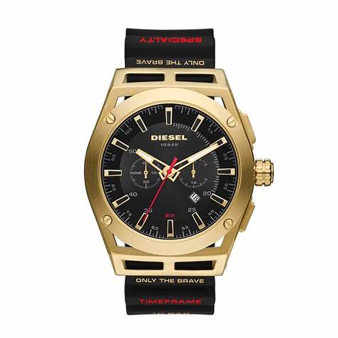 Diesel DZ4546 Timeframe Chronograph Men's Watch - Black Dial, Gold-Tone Case, Black Silicone Strap