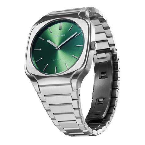 D1 Milano Bracciale Quadrato 37mm Eden D1-SQBJ06 - Acciaio inossidabile, quadrante verde