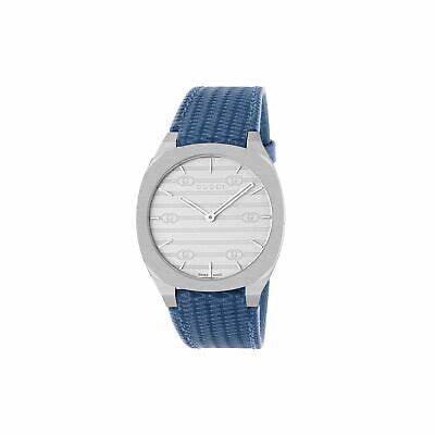 Gucci 25H YA163422 Unisex Watch – Silver Dial, Blue Leather Strap