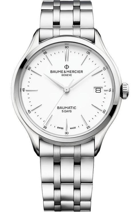 Baume & Mercier Clifton Baumatic MOA10400 Reloj Automático Hombre - Esfera Blanca, Brazalete Acero