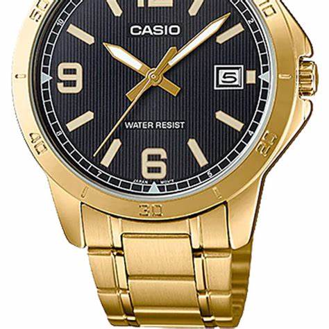 Casio MTP-V004G-1BUDF Herren Gold-Ton Analog Uhr – Schwarzes Zifferblatt