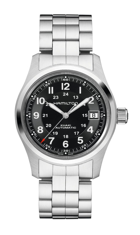 Hamilton Khaki Field Automatic H70515137 - 42mm Acier inoxydable, cadran noir, bracelet en acier inoxydable
