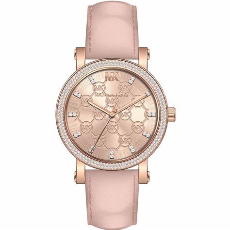 Michael Kors Corey MK2987 Women's Rose Gold-Tone Watch - Pink Leather Strap