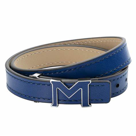 Montblanc M Logo 129500 Men's Bracelet - Blue Leather Strap, Stainless Steel Clasp