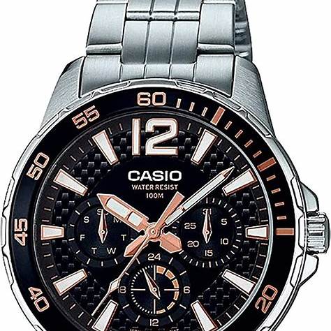 Casio MTD-330D-1A3 Reloj hombre - Esfera negra, correa acero