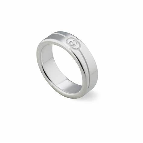 Gucci Tag Sterling Silver 6mm Ring with Interlocking G Logo - Size 6