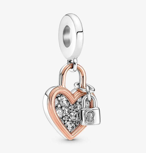 Pandora 780087C01 Dije Colgante Doble Candado Corazón - Bicolor, CZ, Plata de Ley