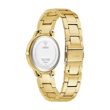 Guess GW0404L4 Women's Gold-Tone Watch – 34mm Blue Dial, Recycled Steel, Roman Numerals