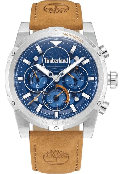 TIMBERLANDTimberland Sherbrook TDWGF0009404 Men's 45mm Blue Dial Quartz Watch – Brown Leather StrapWATCHESEcecile