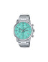 Casio MTP-E510D-2AVDF Men's Quartz Chronograph Watch - Turquoise Dial, Stainless Steel Band