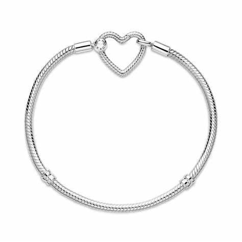 PANDORAPandora Moments Heart Closure Snake Chain Bracelet 599539C00 - 18 – Sterling Silver, 18cmBIJOUXEcecile