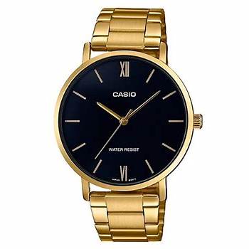 Casio LTP-VT01G-1BUDF Damen Goldfarbene Analoguhr – Schwarzes Zifferblatt