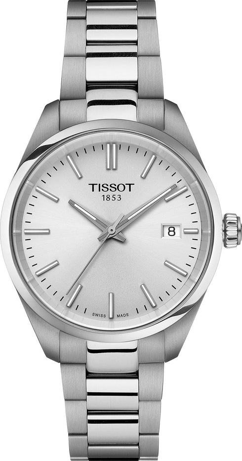 Tissot PR 100 T150.210.11.031.00 34mm Quarzuhr - Silbernes Zifferblatt, Edelstahlarmband, Datumsanzeige
