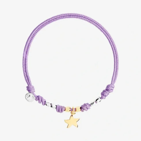 DoDo Mini Star Bracelet DBC4007PADSTLI0OA – 18K Yellow Gold & 925 Sterling Silver on Lilac Cord