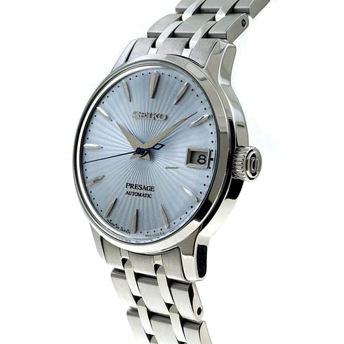 Orologio automatico Seiko Presage SRP841J1 da donna - cassa in acciaio inossidabile da 33,8 mm, quadrante blu ghiaccio con texture, datario