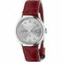 Gucci G-Timeless YA1265057 Women's Watch – Silver Dial with Bee Motif, Red Alligator Leather Strap