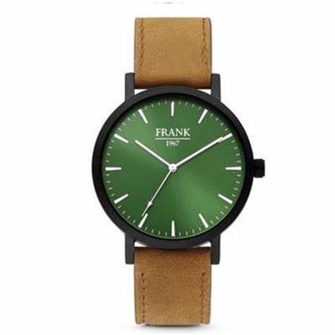 Frank 1967 7FW-0008 Men's Watch - Brown Leather Strap, Green Dial, 42mm