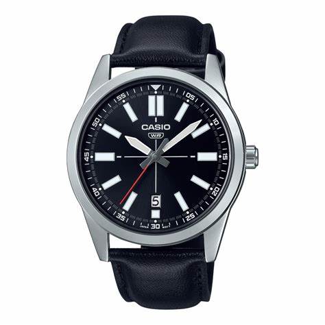 Reloj de hombre Casio MTP-VD02L-1E de cuarzo - Esfera negra, correa de cuero negro