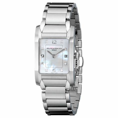 Orologio al quarzo da donna Baume & Mercier Hampton MOA10050 - Quadrante in madreperla, indici di diamanti, bracciale in acciaio inossidabile