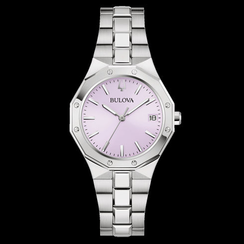 Bulova 96M170 Women's Watch – Silver Steel, Lilac Dial, Sapphire Crystal, 32mm